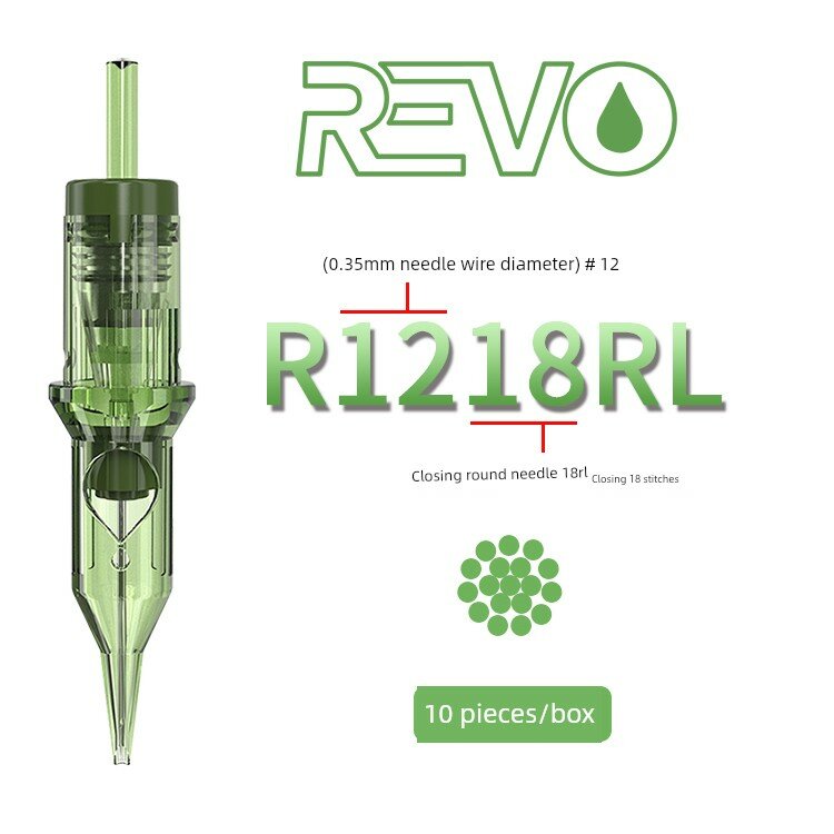 Комплект игл для татуировок REVO R1218RL - Круглые, дуговые, туманообразные и прямые линии (10 шт. в упаковке)