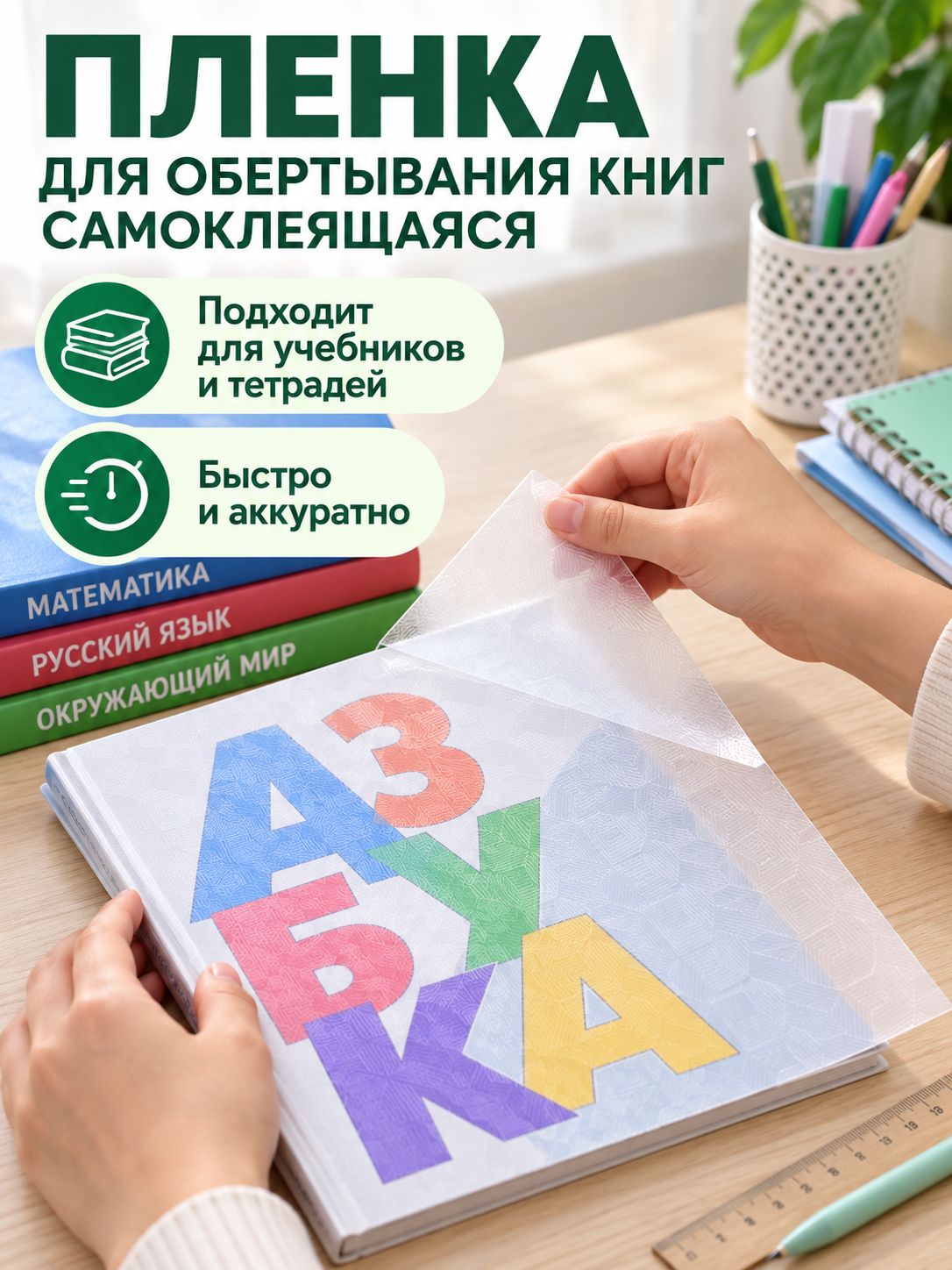Пленка самоклеящаяся/обложка для учебников и книг, 43х30 см, комплект 10 шт, фактурная,
