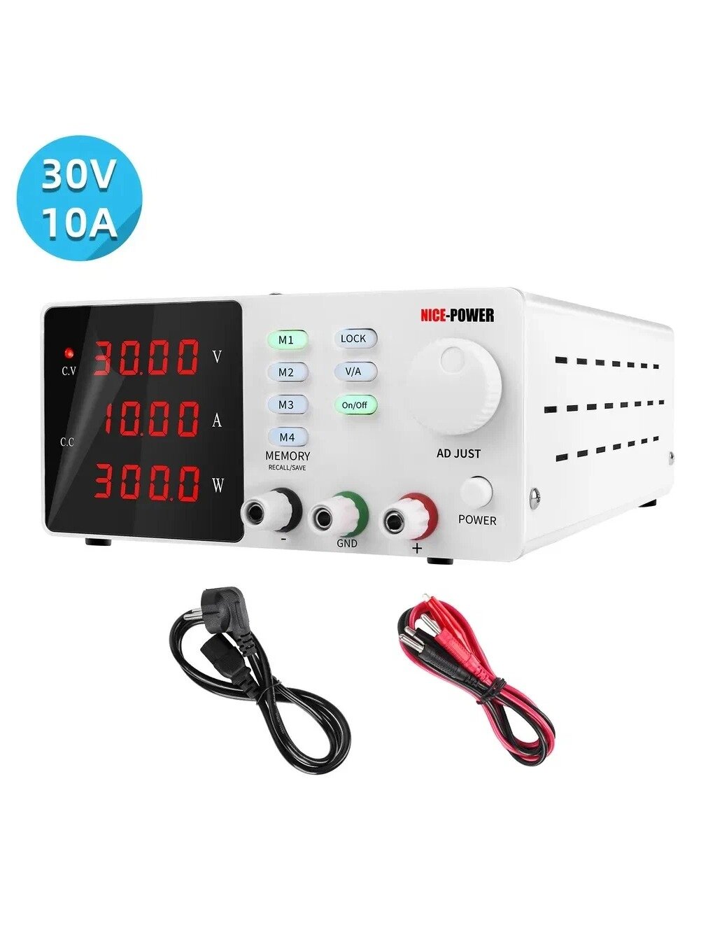 Лабораторный источник питания SPPS-S3010 с номинальной мощностью 300 Вт (напряжение: 0 30 В, ток: 0 10 А).