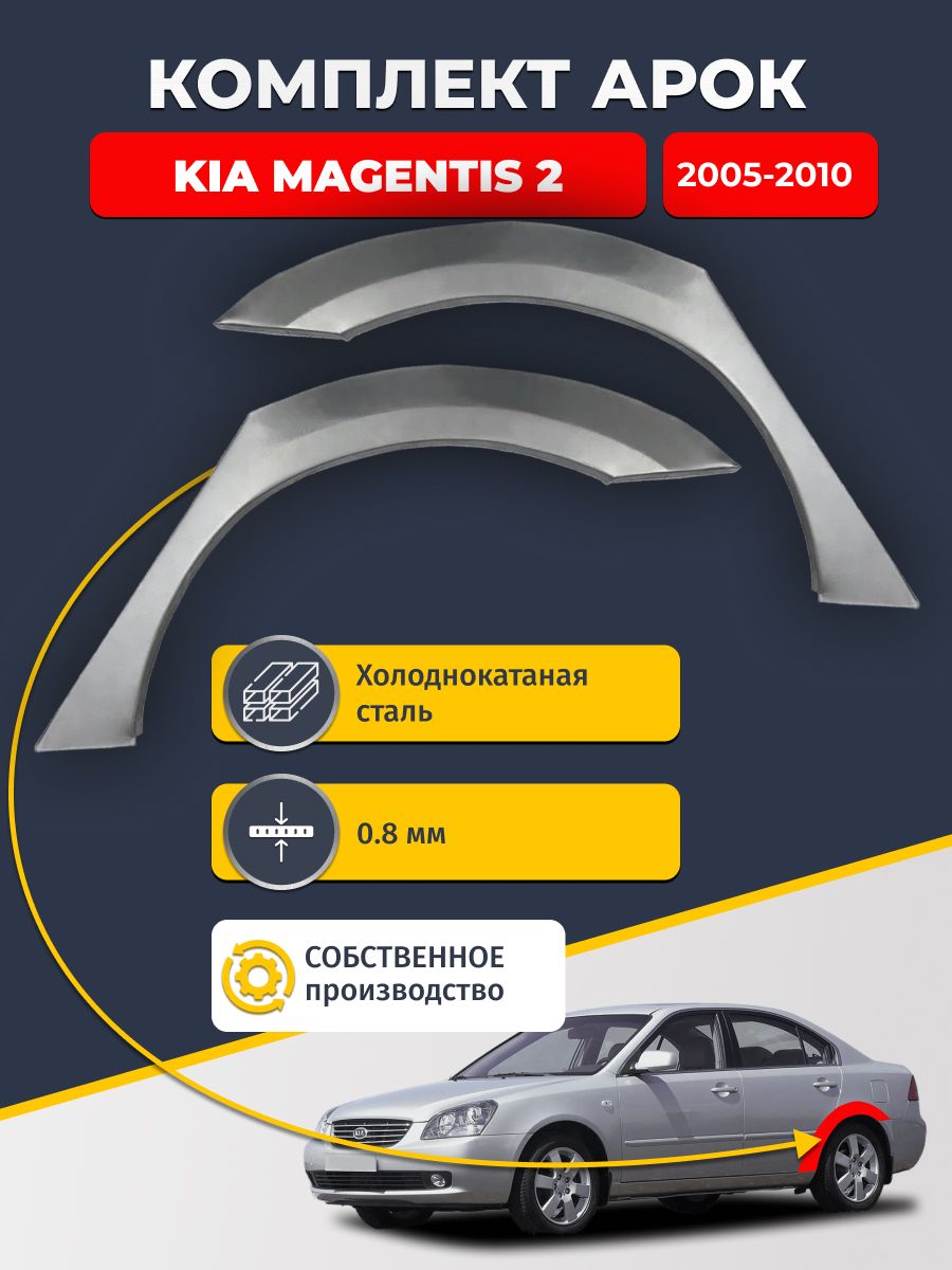 Комплект задних ремонтных арок для автомобиля (2 шт.), Kia Magentis 2 2005-2010 (Киа Маджентис 2). Холоднокатаная сталь 0,8мм.