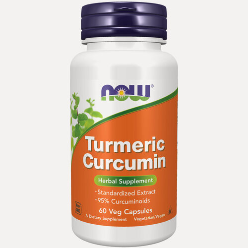 Изображение товара Куркумин, 665мг NOW Turmeric Curcumin, 60 растительных капсул, Антиоксидант для нервной системы