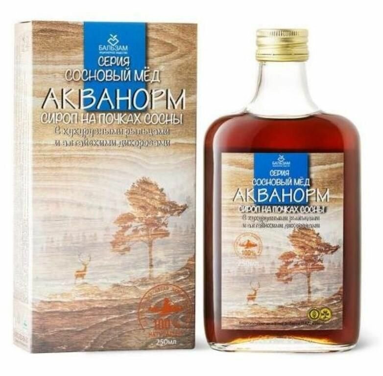 Сироп лечебный Сосновый мёд Акванорм на основе сосновых почек и лекарственных растений Горного Алтая