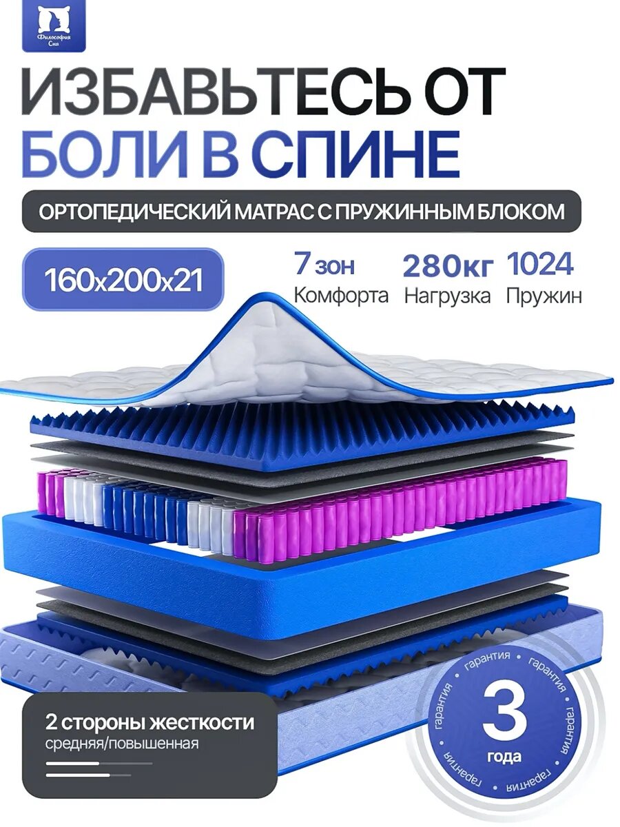 Матрас 160х200х21 Философия Сна, независимые пружины, ортопедический