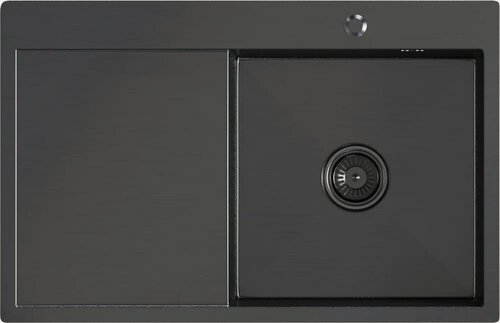 Изображение товара Мойка кухонная Mixline Pro 552923 металлическая, 78x50, прямоугольная, мойка для кухни, с крылом, черная, серая, матовая