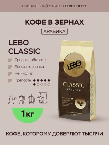 Изображение товара Кофе в зернах LEBO CLASSIC 100% арабика 1 кг средняя обжарка, свежая партия