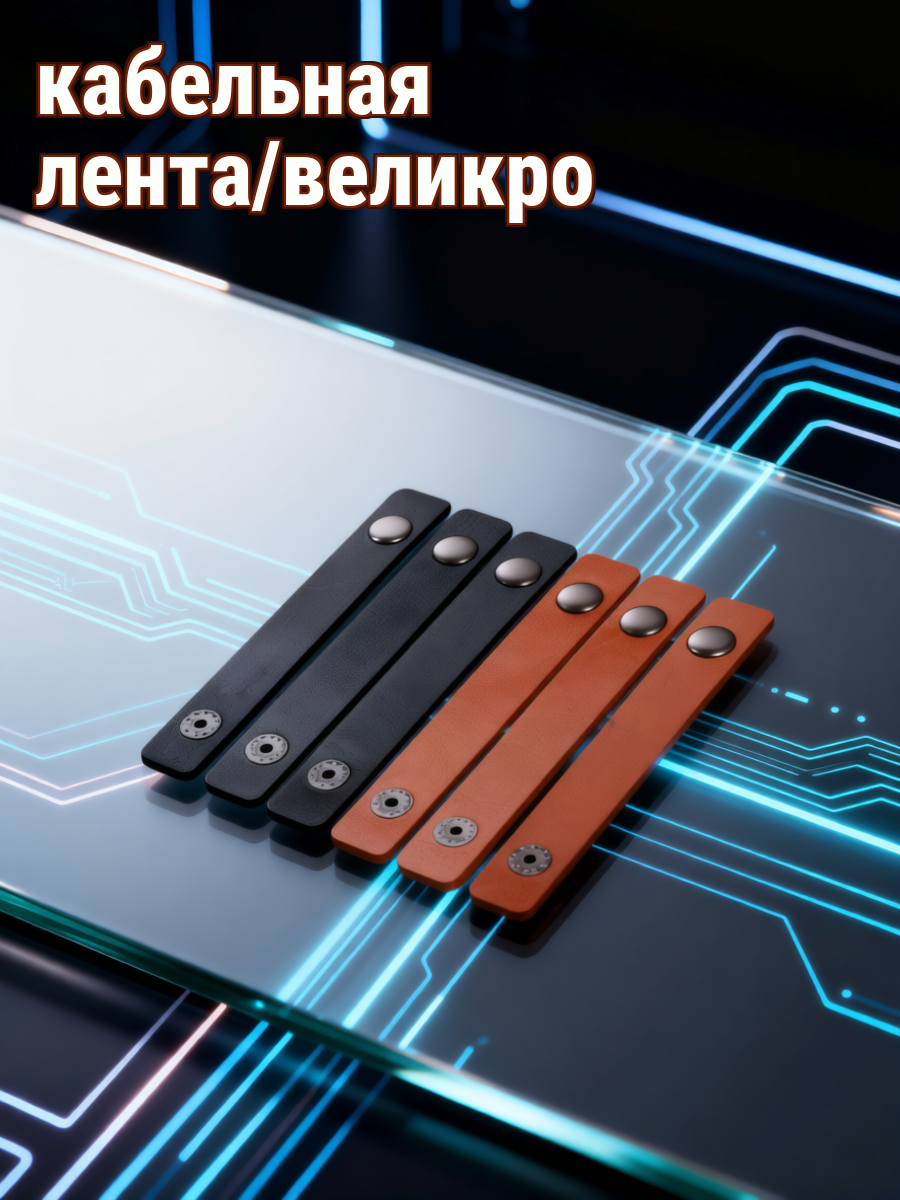6 Пcs Органайзер Кабелей Из Натуральной Кожи С Кнопкой Закрытия Размер 10.00X1.50X0.50Cm