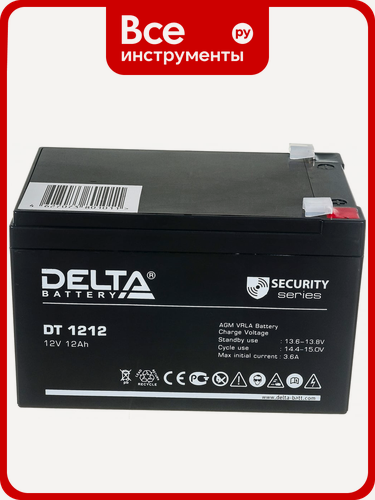 Изображение товара Аккумуляторная батарея Delta DT 1212, AGM, необслуживаемый, 12В, 12 Ач, черный
