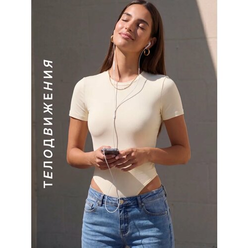 фото Боди бельевое телодвижения футболка облегающая, размер 170-84-90 (42) xs, бежевый