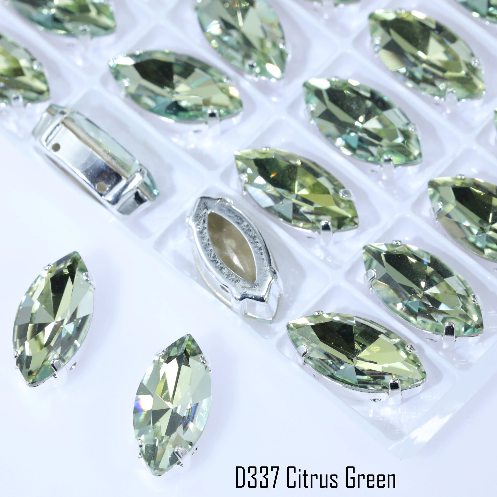 Стразы Marquise Claw из стекла с иризирующим покрытием Silver Claw, 42Pcs 7mm15mm, D337 Citrus Green