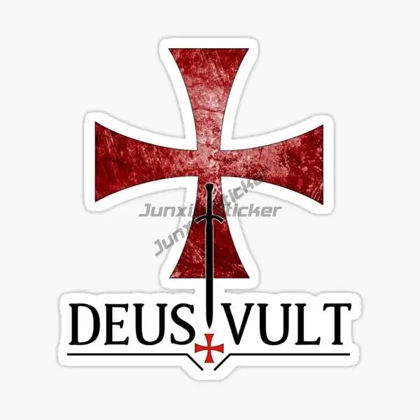 Наклейка рыцарь тамплиер крест Deus Vult, 15см