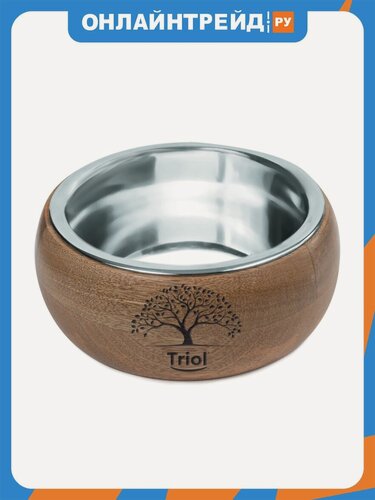 Изображение товара Миска для животных металлическая Triol NATURAL на деревянной подставке "Древо", 330 мл