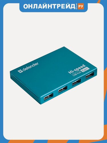 Изображение товара Разветвитель USB Defender Septima Slim USB2.0, 7портов, блок питания 2A (83505)