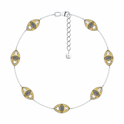фото Браслет diamant online, серебро, 925 проба, родирование, лабрадорит, топаз, длина 26 см., серый