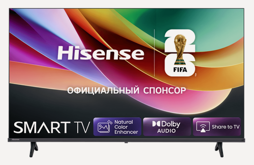 Изображение товара 32" Телевизор HISENSE 32A4S 60 Гц, HD Ready (1366x768), DLED подсветка, есть Smart TV, черный, релиз 2026
