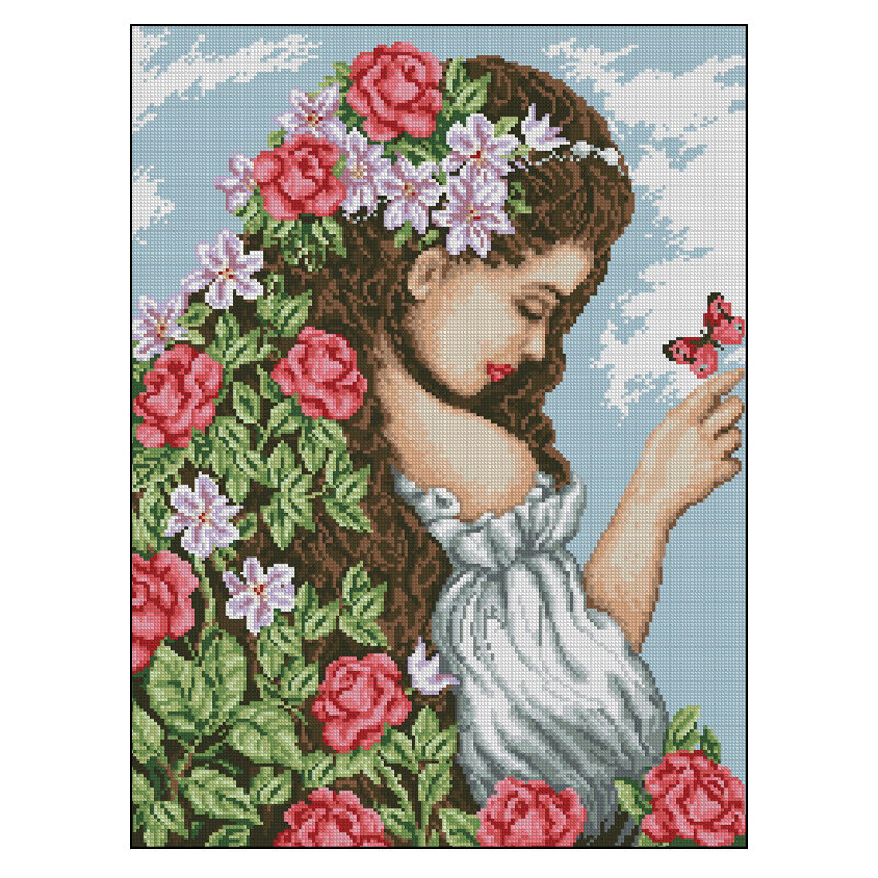 Hабор для вышивания Amishop Дочь весны, 18CT Aida, 25 x 34 см, 180 x 240 стежка, 23 цветов