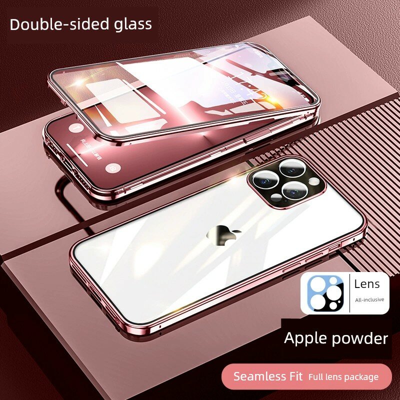 IPhone 13 Pro Магнитный прозрачный чехол с защитой экрана из нано-кристаллического стекла - Розовый