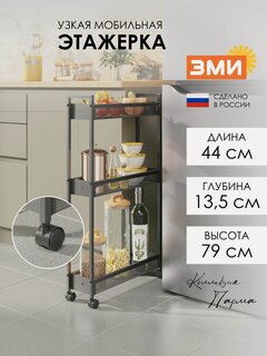 Изображение товара Узкая этажерка ЗМИ Вишера 13, металлическая, графит