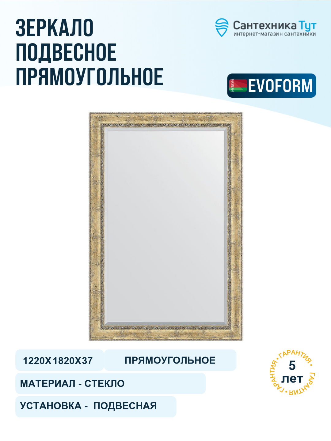 Зеркало Evoform Exclusive 182х122 BY 3636 с фацетом в багетной раме - Состаренное серебро с орнаментом 120 мм