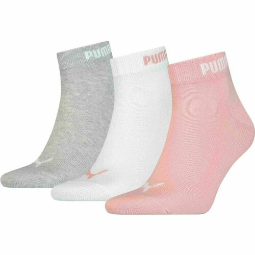 фото Носки puma quarter-v 3p, комплект, 3 пары, размер 34-37, белый/серый/розовый