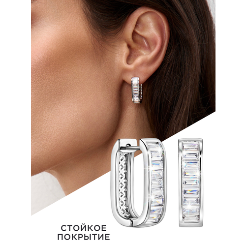фото Серьги конго, пусеты noima, фианит, серебряный