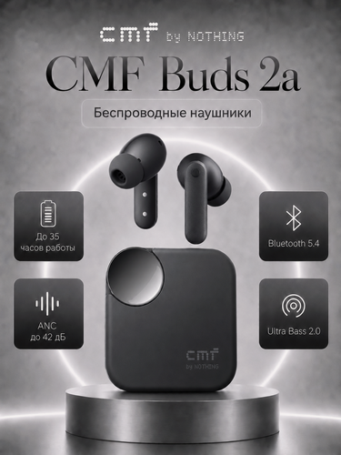 Изображение товара Беспроводные наушники TWS CMF by Nothing Buds 2a, Bluetooth, светло-серый