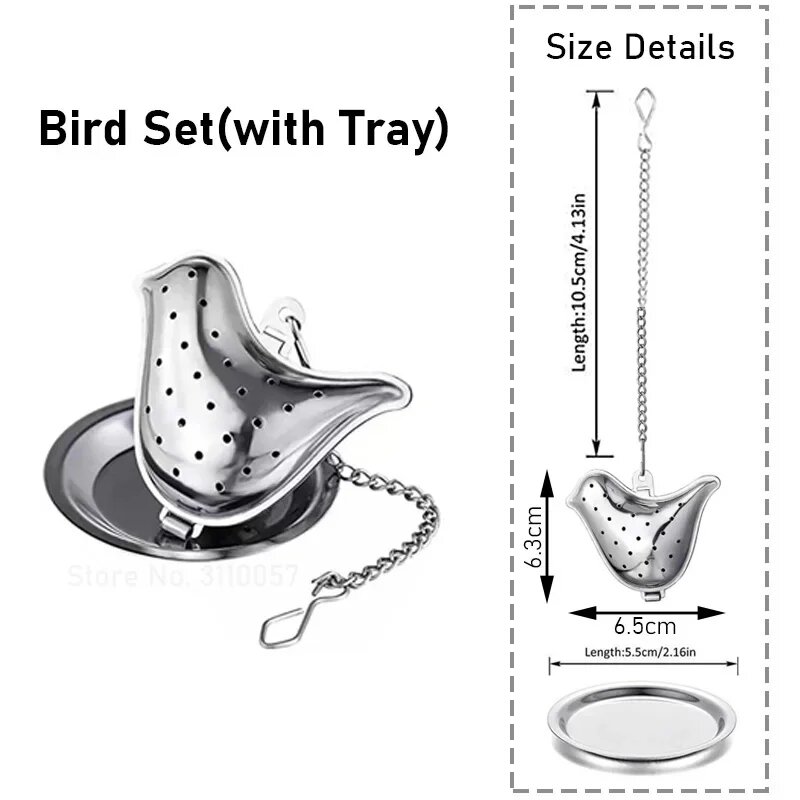 Стальной чайник-сито "Птица" с подносом, Bird Set
