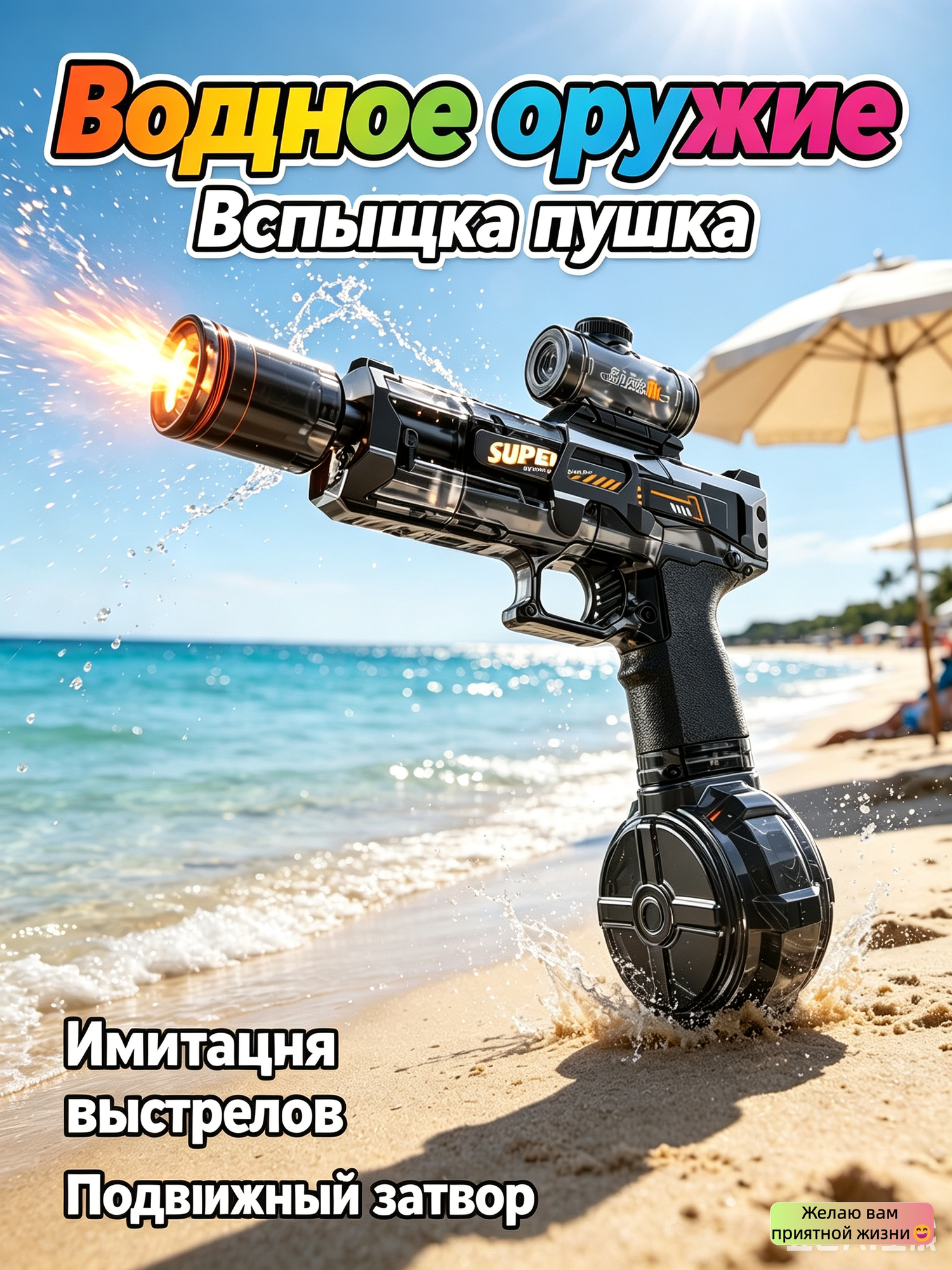 Водное оружие "Вспышка", имитация выстрелов, с движущимся затвором, с прицелом