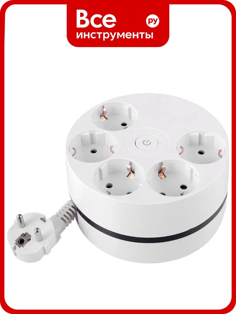 Удлинитель ROCKETSOCKET power wheel extended 5 euro 16a, кабель 3,0м, цвет белый GNS5005