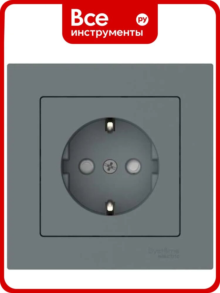 Розетка Systeme Electric ATLASDESIGN с заземлением со шторками, 16А, в сборе, быстрозажим. клем, грифель ATN000744S