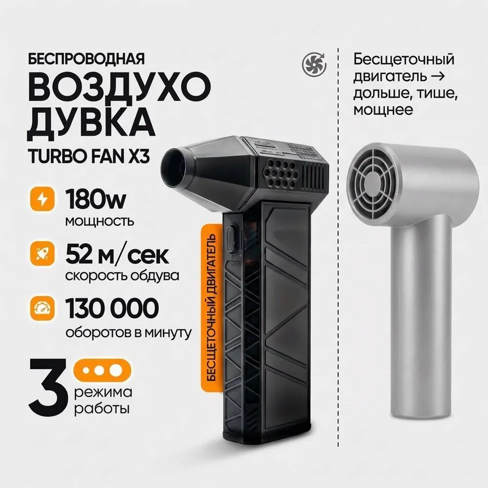 Портативный Воздуходувка аккумуляторная для компьютера, ветродуйка, турбовентилятор воздуходувка, SUPER POWER TURBO FAN X3,130000RPM,
