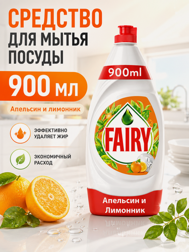 Изображение товара Средство для мытья посуды Fairy "Апельсин и лимонник", 900 мл