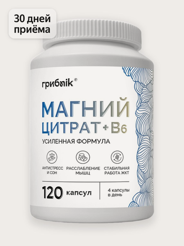 Изображение товара Магний цитрат / магний в6, от стресса, для сна, 120 капсул, грибnik