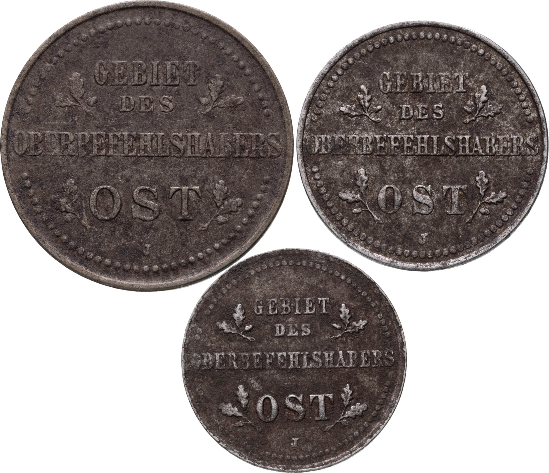 Набор из 3-х монет 1, 2 и 3 копейки 1916 J "Германская оккупация", Сталь, в сохранности VF-XF