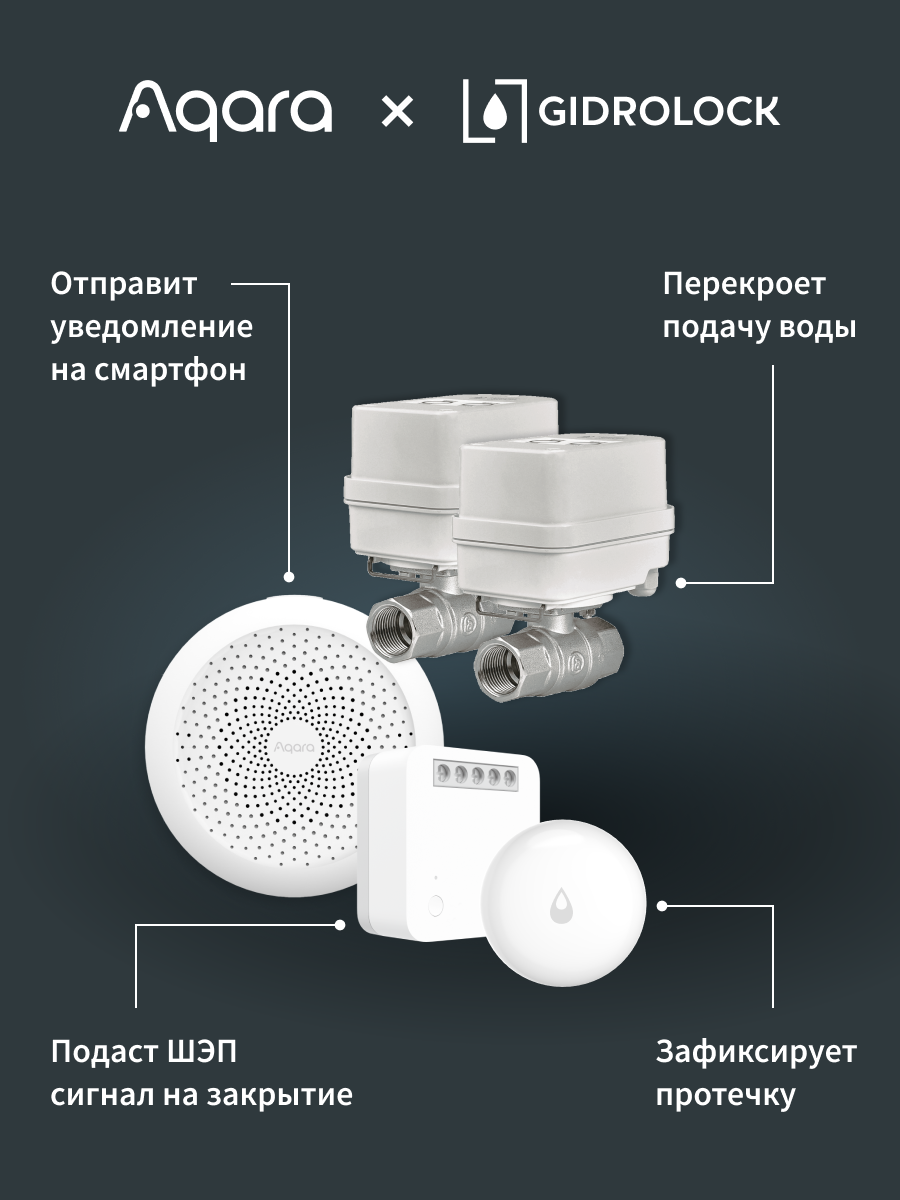 Комплект умного дома Aqara "Защита от протечки" SWK43BS3/4, краны 3/4" — фото 1