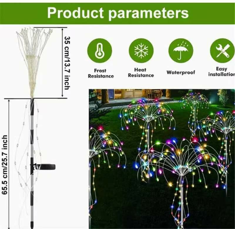 LED солнечная напольная светодиодная лампа-фейерверк 120 светодиодов теплый белый для уличного украшения на Рождество