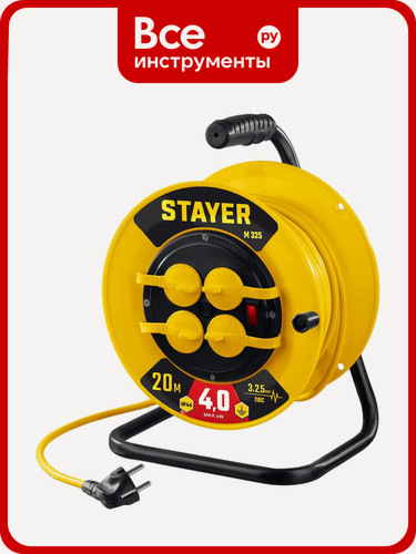 Изображение товара Силовой удлинитель на катушке STAYER ПВС 3x2.5 20м 4000Вт ip44 55064-20
