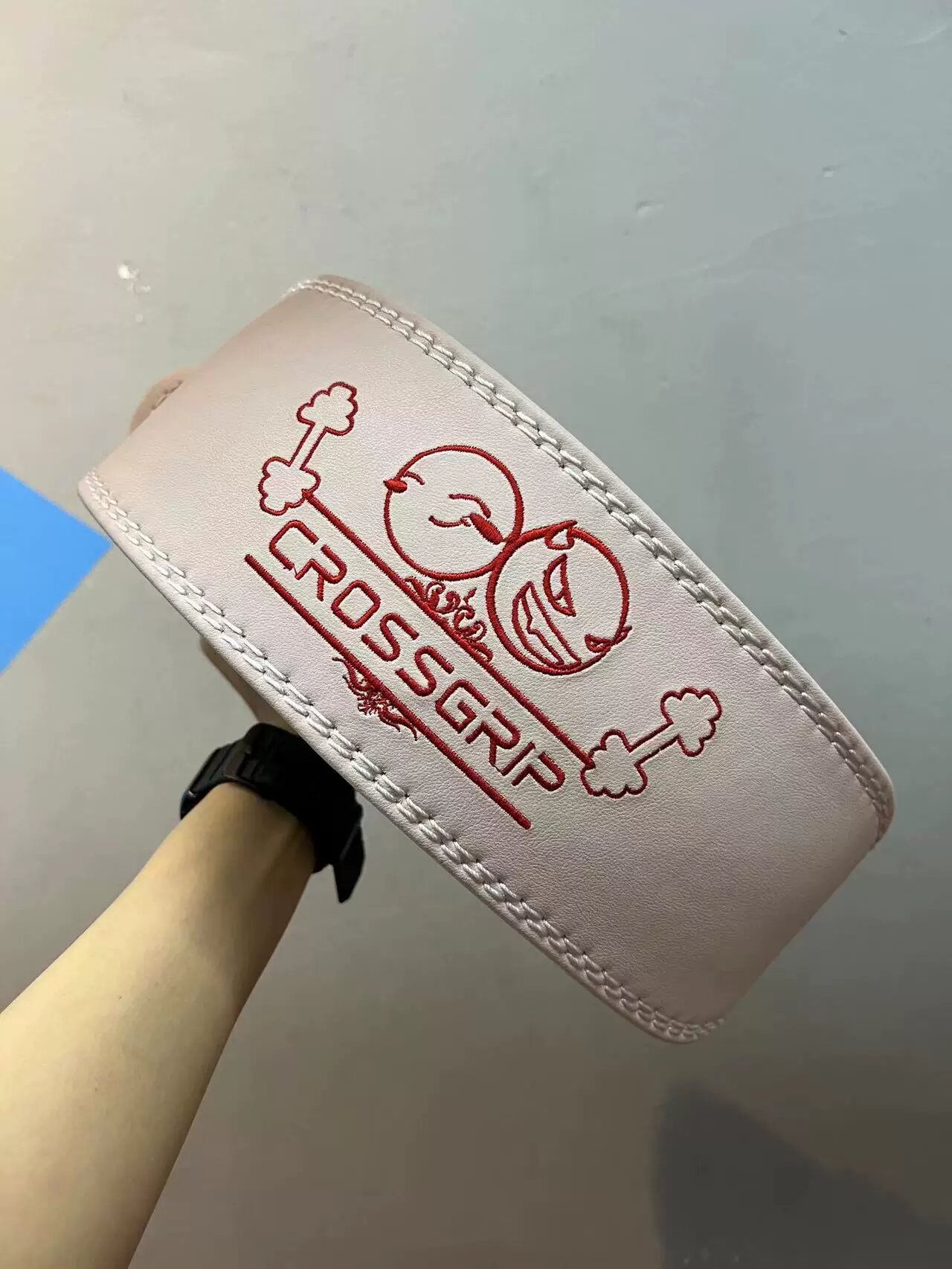 Crossgrip Розовый пояс с узором из мягкой кожи для силовых тренировок размер L: приседания, тяжелая атлетика, жим лежа