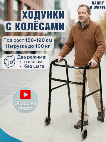 Изображение товара Ходунки для пожилых на колёсах, шагающие, складные, нагрузка до 100кг, BARRY R Wheel