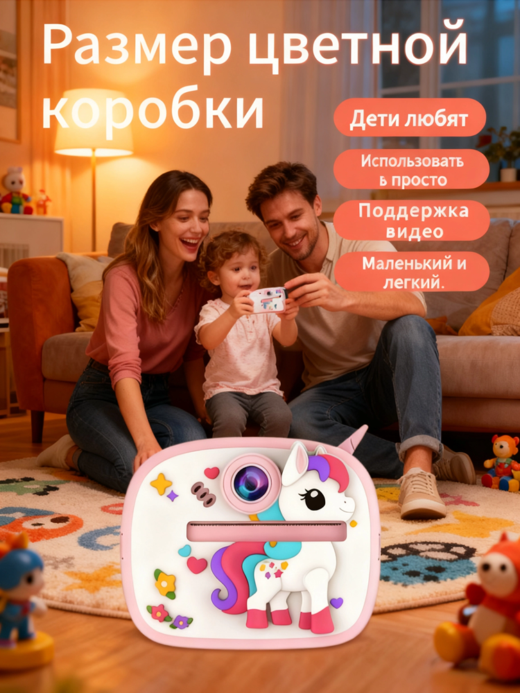 Детская моментальная печатающая камера , 54 x 86 мм, USB-C, питание от аккумулятора, 32ГБ