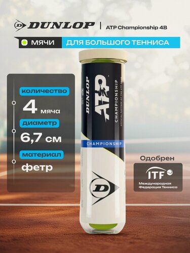 Изображение товара Мячи для большого тенниса Dunlop ATP Championship 4B, 601627, упаковка 4 шт, ITF