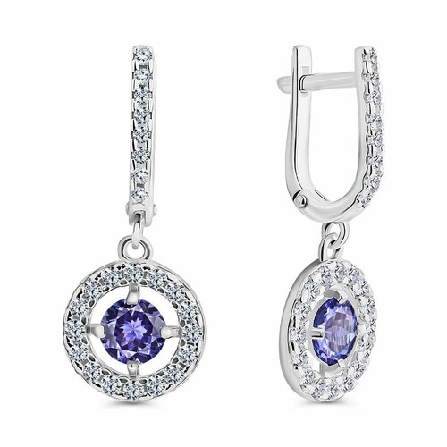 фото Серьги 585gold, серебро, 925 проба, родирование, фианит, , фиолетовый
