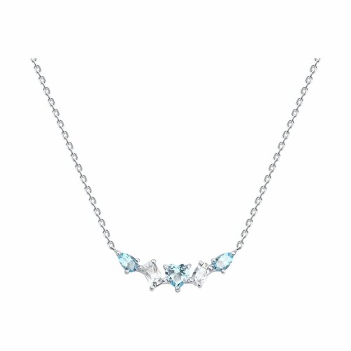 фото Колье diamant online, серебро, 925 проба, родирование, топаз, горный хрусталь, длина 42 см., голубой