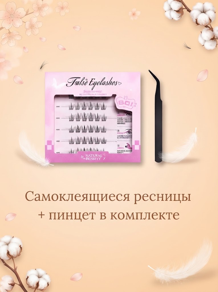 Ресницы самоклеящиеся пучки чёрные 36 пучков, С, 10-12 mm, 1 шт B7836-2 + Пинцет