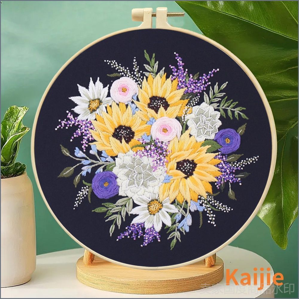 Набор для вышивания Flowers 2 из хлопковой ткани 30 30 см с бамбуковым пяльцами