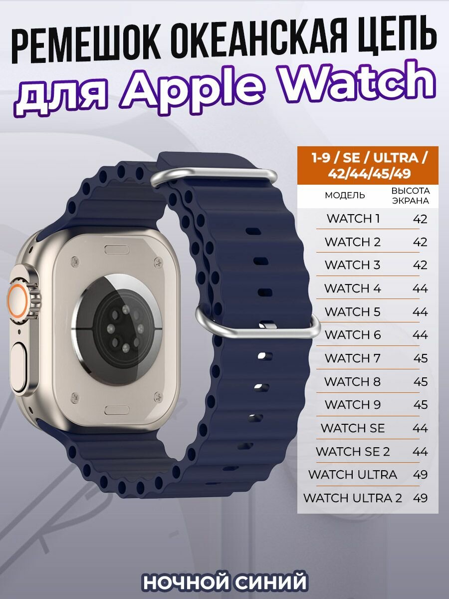 Ремешок океанская цепь для Apple Watch 1-9 / SE / ULTRA (42/44/45/49 мм), ночной-синий