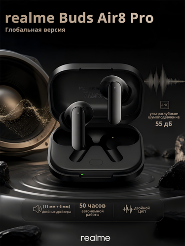 Изображение товара Наушники realme Buds Air 8 Pro, активное шумоподавление, черные