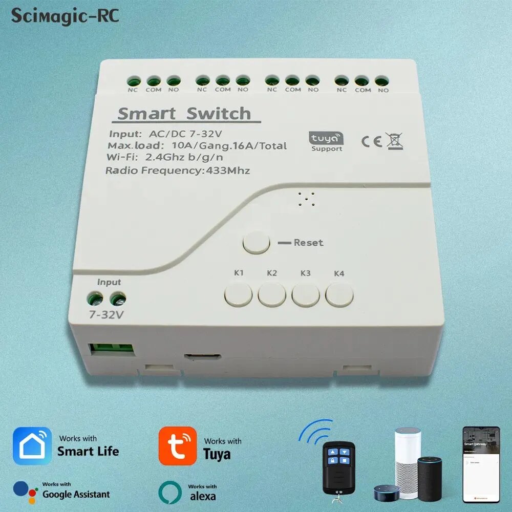 Tuya WiFi 12V 24V Smart 4ch Switch Модуль беспроводного управления