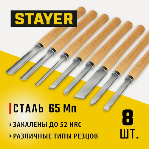 Изображение товара Набор токарных резцов по дереву, STAYER 8 шт.