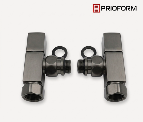 Изображение товара Комплект вентилей угловых Quadro 1/2*3/4 оружейная сталь