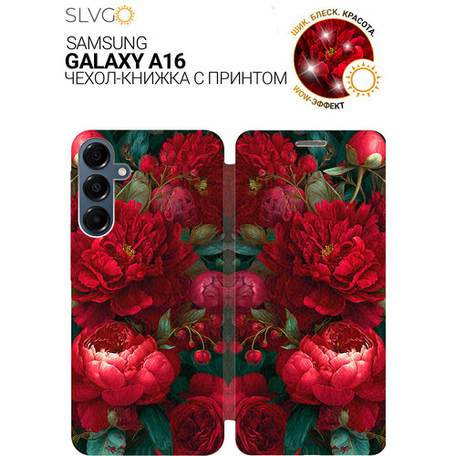 фото Чехол-книжка на samsung galaxy a16 с принтом царство красных пионов, bkg slvgo